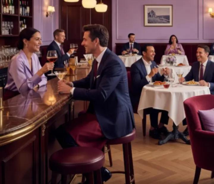 Illustration du parcours d'une soirée au Comptoir Lilas, du dîner au salon de cartes